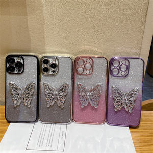 Nouveau style Électrolytique Bling Bling Glitter Papillon Stand Téléphone Cas Pour Iphone 11 12 13 14 15 <span class=keywords><strong>promax</strong></span> 7plus XS XR 8 couvre - Product Image 2