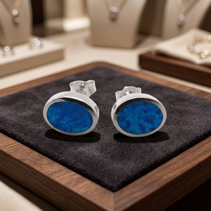 Free Shipping 100% 925 Sterling Silver 8*10mm Oval Blue Opal Drop Earrings Engagement <b>Wedding</b> Gift in Stock - Product Image 3