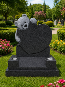 Pierre tombale en granit Teddy Bear en forme de cœur, style américain traditionnel, sculpture sur pierre pour cimetière - Product Image 2
