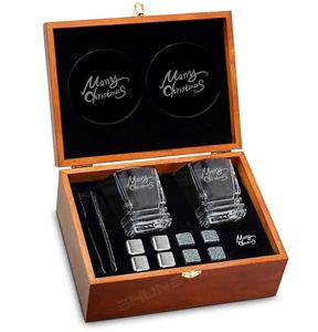Verre à dégustation de whisky transparent en cristal avec pierres à whisky en granit métallique réutilisables, cadeau de Noël original pour homme - Product Image 1