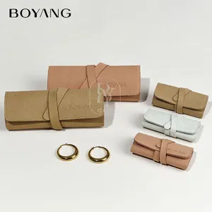 Boyang Custom Logo Premium Microfiber Jewelry Organizer Travel Carrying Roll Bag Jewelry Pouch