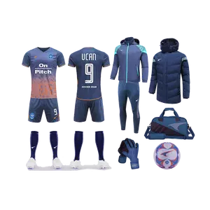 Großhandel individuelles Fußballtrikot Fußballbekleidung für Herren Fußballclub Fußballteam durch Sublimationsdruck auf Logo Fußballuniform