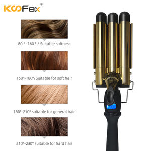 Plancha de cerámica para rizar Cabello, pantalla LCD de gran onda, 3 berros, turmalina, temperatura ajustable, 25mm - Product Image 2