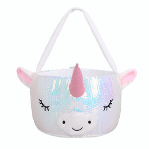 Lovely Sequin <strong>Unicorn</strong> Easter Basket <strong>Party</strong> Holiday <strong>Supplies</strong> Egg Hunting Easter Gift Storage Decor Basket Girls Tote Bags - Product Image 1
