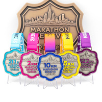 Trophée Sportif Personnalisé OEM en Métal, Médaille Souvenir Scalloped avec Ligne Urbaine et Paillettes, Cordon en Tissu Coloré, pour Course 5K (Complète ou Demi)