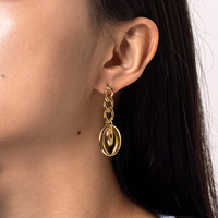 Boucles d'oreilles pendantes ovales à chaîne audacieuse KITI, bijoux inaltérables en acier inoxydable plaqué or 18 carats, boucles d'oreilles tendance