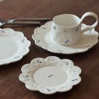 Tasse à café en céramique artisanale vintage française à motif floral, avec poignée en soie, résistante aux hautes températures, passe au micro-ondes, soucoupe incluse