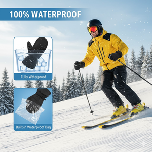 قفازات تزلج شتوية فاخرة مقاومة للماء بأصابع كاملة قفازات للتزلج على الجليد قابلة للتخصيص بشعار من قماش التويل مع شاشة تعمل باللمس وسحاب وطبقة بولي يوريثان - Product Image 3