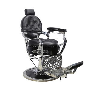 Fauteuil de Barbier Luxe 2025 Style Rétro Sobre en Cuir Rouge, Inclinable et Pivotant, pour Salon de Coiffure - Product Image 2