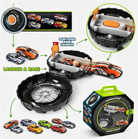 Ensemble de voitures de course miniatures à rétrofriction en forme de pneu avec lanceur et rangement, véhicule de course portable à catapulte, jouet éducatif, cadeau pour garçons