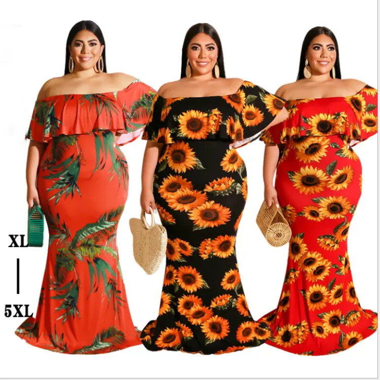 High Quality 2021 New Arrive Wholesale Fashion Tropical Print Plus Size Dress For Wome