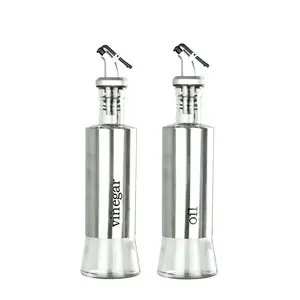 Simple Style Kitchen Tabletop Set Of 2 300ml Glass Oil And Vinegar Bottles Dispenser With Hanging Holder Rack