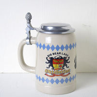 Chope à bière en céramique vintage d'Allemagne ancienne, souvenir militaire, 500 ml, 1 L, avec couvercle