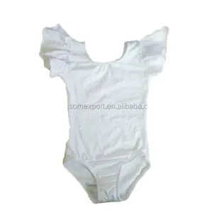 定制皱褶unitard颤振袖一体式棉连身裤按扣白色皱褶袖紧身衣婴儿