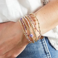 Ensemble de bracelets perlés pour femmes, 5 pièces, bracelets superposés à boules dorées, bijoux empilables, accessoire de bras élastique style bohème
