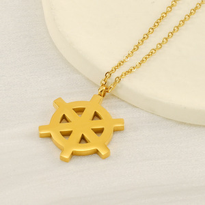 Zogxin Stainless Steel Ship Wheel Necklace 18K Gold Plated Pendant Clavicle Chain For Women Fashion Jewelry - Product Image 2