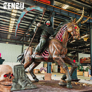 Estatua grande de Halloween Grim Reaper Scythe y Skeleton Horse-Decoración de miedo para interiores y exteriores para suministros de fiesta de Halloween - Product Image 1