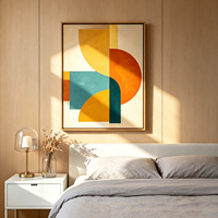 Peinture à l'huile abstraite géométrique de haute qualité sur toile, œuvre d'art artisanale audacieuse orange et turquoise pour salon