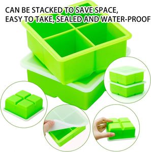 Molde de silicona ecológico para cubitos de hielo, 4 cubos grandes por bandeja, tapa de fácil desmolde para bar, whisky, cócteles, zumos y bebidas - Product Image 3