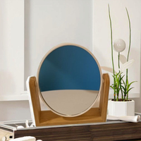 Miroir de maquillage portable moderne pour voyage, logo personnalisé, style Art Déco, en bambou, rotation, écologique, grossissement 1x-3x
