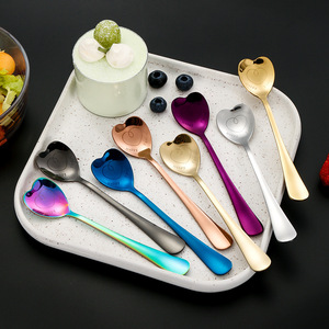 Cucharas de postre de acero inoxidable en forma de corazón, colores iridiscentes, para café, helado, regalo. - Product Image 2
