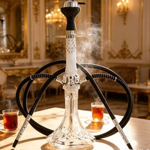 Modern Glass <b>Hookah</b> Set White Black Metal Stem Tobacco <b>Pipe</b> with Hoses for Lounge Bar Home Use - Product Image 6