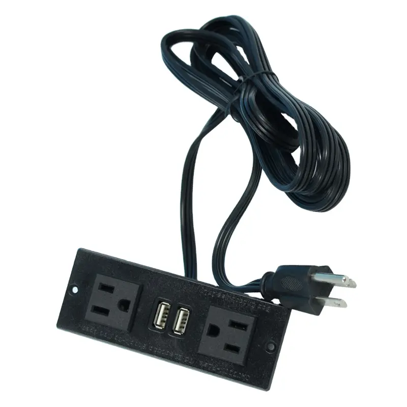 Presa per tavolo nascosta di colore nero 1800W 120V 15A presa per tavolo di estensione vendita calda USB presa per carica per ufficio