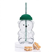 Gobelet en plastique transparent personnalisé de 20 oz en forme d'ours en peluche avec couvercle et paille, idéal pour les boissons chaudes ou froides