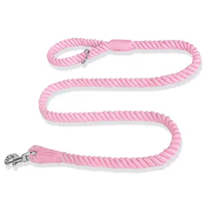 Custom Pet Collar Leash Set Braided Cotton Rope Adjustable Soft Leather Dog Leash And Collar