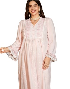 Chemise de nuit en coton pour femmes musulmanes grandes tailles, élégante, à manches longues, douce, respirante, style vacances, <span class=keywords><strong>abaya</strong></span> crochetée du Moyen-Orient, style arabe - Product Image 1