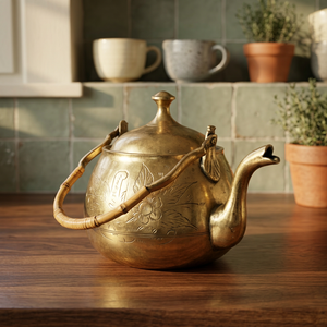 <b>Vintage</b> Brass Tea Pot With Lid And Handle Floral Engraved Design Water Pots <b>Kettle</b> Metal Decorative Kitchenware - Product Image 3