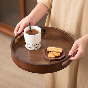 Wooden Serving <b>Trays</b> Set Round Bamboo Lacquered With Handles For Tea And <b>Snacks</b> Residential Use - Product Image 2