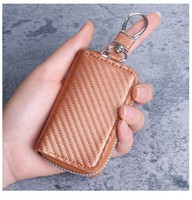 Étui de clés de voiture en cuir PU personnalisé en gros, mini pochette à fermeture éclair unisexe, porte-clés anti-perte avec boucle, sac de rangement portable pour clés