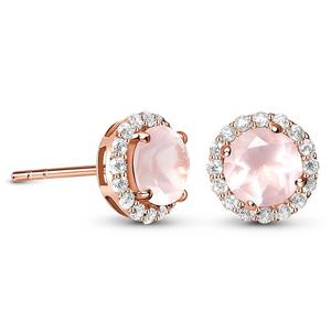 Rose Gold Plated Natural Stone <b>Stud</b> Earrings With Diamond Halo Bezel Setting Classic Everyday Wear Women's Jewelry - Product Image 3