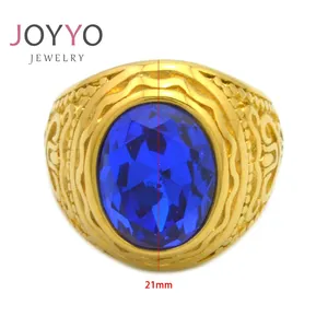 Fine jewelry classic ring stainless steel 18K gold plating crystal stone ring ruby crystal men jewelry