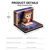 Bloc-notes LED 3D Hibou de Remise de Diplôme, Cube de Papier Déchirable Artistique, Scène Magique, Décoration de Bureau, Cadeau de Remise de Diplôme pour Étudiant