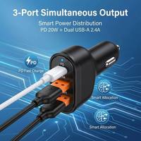 Kompakt Üçlü Portlu Araç Şarj Cihazı PD USB-C + Çift USB Portlu LED Gösterge Işığı Evrensel 12V/24V Araç Çakmak Şarj Cihazı