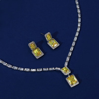 Collier de boucles d'oreilles en zircon en alliage de cuivre plaqué rhodium, édition coréenne, rectangulaire et polyvalente, 2 pièces