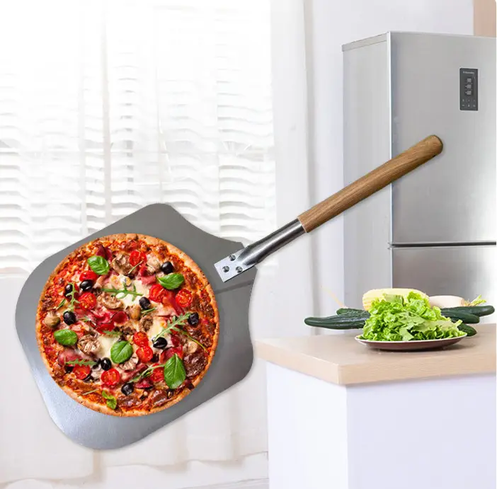 Wholesales 14 Inch Pizza Baking Tools Aluminum Alloy Pizza Shovel With Long Wooden Handle Removable Pizza peel