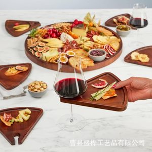 Bandeja Redonda Modular de Madera de Acacia con Soporte para Copas de Vino, para Frutas y Aperitivos, Diseño Multifuncional - Product Image 3
