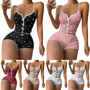 <span class=keywords><strong>Lingerie</strong></span> Sexy di Alta Qualità, Set Pigiama da Donna con Scollo a V in Poliestere, Elastico in Vita, Traspirante, Pantaloncini e Top - Product Image 1