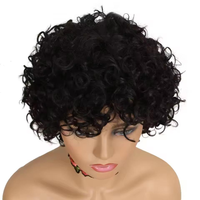 Perruque courte bouclée de style pixie, vague afro rebondissante, cheveux humains brésiliens, perruque fabriquée à la machine avec frange pour femmes noires, aspect naturel