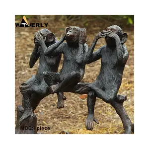 흔들리는 동상 수제 주조 야외 정원 장식 예술 청동 동상 생생한 이미지 세 원숭이 청동 조각 판매