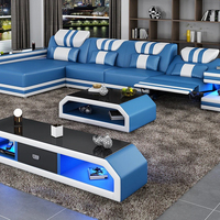 Ensemble de canapés pour salon, meubles en cuir de vache véritable avec LED