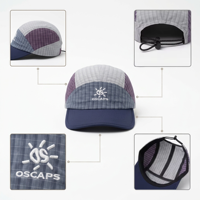 Casquette de camping à 5 panneaux avec broderie de logo personnalisé, motif color block et patchwork, séchage rapide, légère, pour la course en extérieur