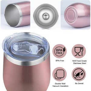 12oz Stainless Steel Wine Tumbler with Lid and Straw, <b>Double</b> <b>Wall</b> Vacuum Insulated Stemless Wine Glass Tumbler Cup, Coffee <b>Mug</b> - Product Image 5