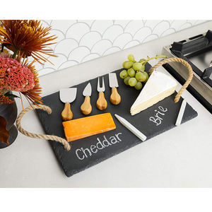 Tablero para servir <span class=keywords><strong>queso</strong></span> y carne de 10 pulgadas x 15 pulgadas, juego de tablero para <span class=keywords><strong>queso</strong></span> y cuchillos de pizarra, cuchillos de 4 piezas, tiza de esteatita de 2 piezas - Product Image 3