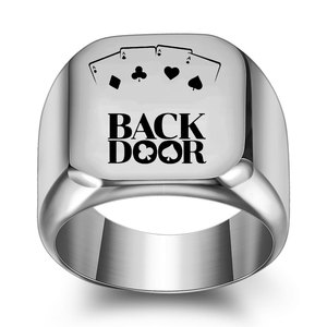 Anillo de Acero de Titanio con Diseño de Cartas de la Suerte Cuadradas de 18 mm, Joyería de Moda, Regalo - Product Image 3