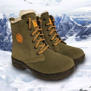 Bottes d'hiver pour hommes, vert militaire, doublées de laine épaisse, chaudes, pour le travail en extérieur, semelle injectée, lacets avant - Product Image 1