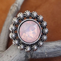 Bague ajustable 2026 Western Round en verre incrusté bleu, rose et turquoise, électroplaquée, pour femme – Bijoux simples et élégants